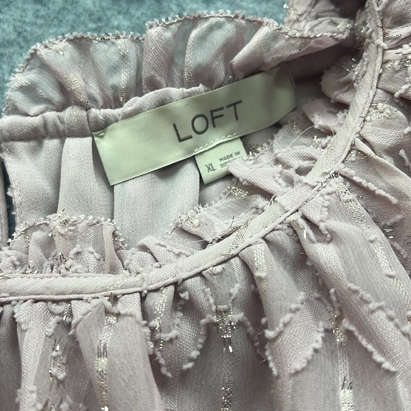 Loft Metallic Weave Ruffle Pink Blouse - Picture 3 of 5